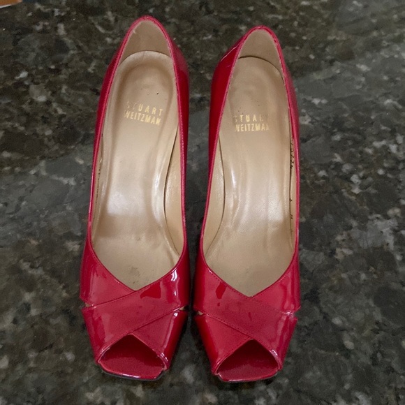 Stuart Weitzman “Quasar” Leather Open Toed Heels - Picture 2 of 15